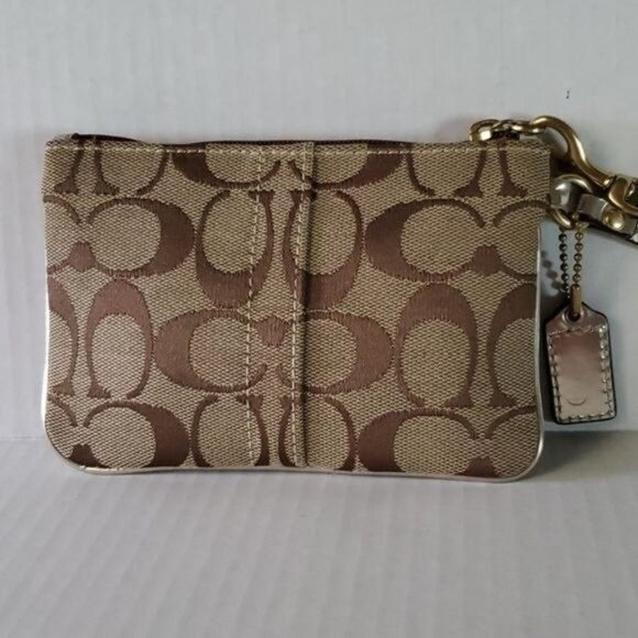 Coach GOLD Signature Logo Canvas Pouch Wristlet Clutch Wallet Bag WOMEN'S WOMANS - Picture 5 of 16